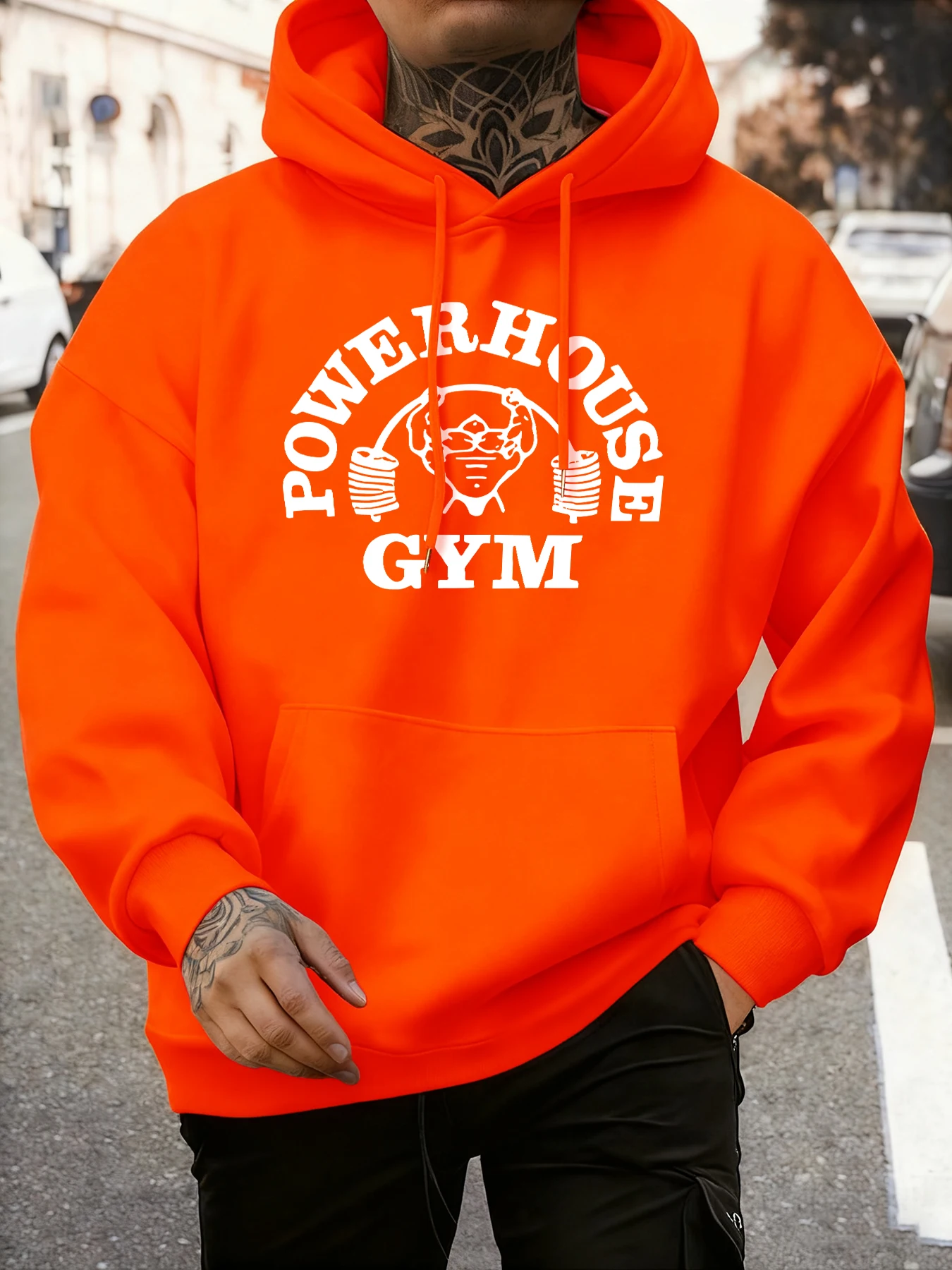 Powerhouse Gym Letter Printing Men Comfy Basics Hoodie Fleece Pullovers Simple O-Neck Long Sleeve Unisex Street Hip Hop Clothes