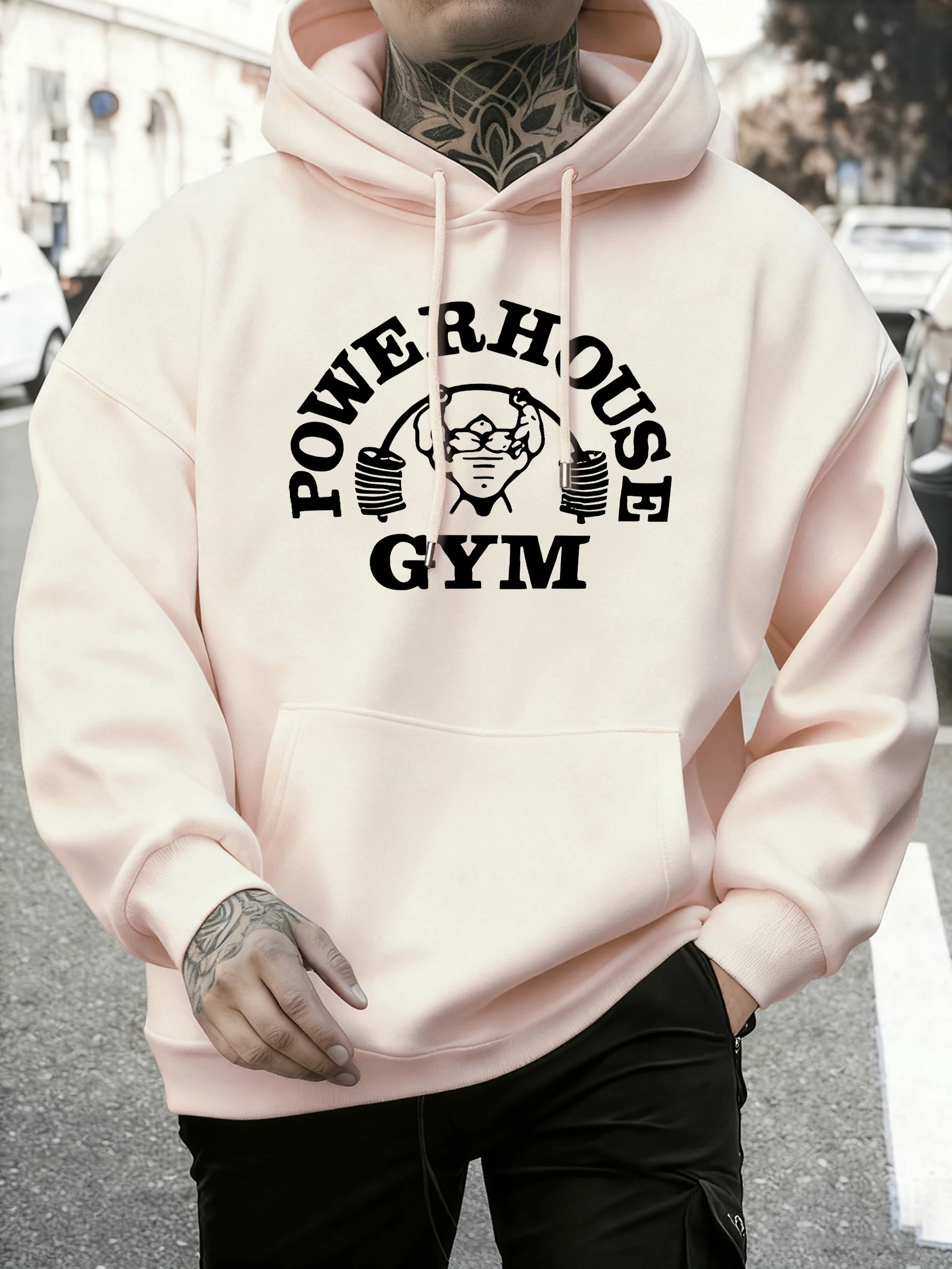 Powerhouse Gym Letter Printing Men Comfy Basics Hoodie Fleece Pullovers Simple O-Neck Long Sleeve Unisex Street Hip Hop Clothes