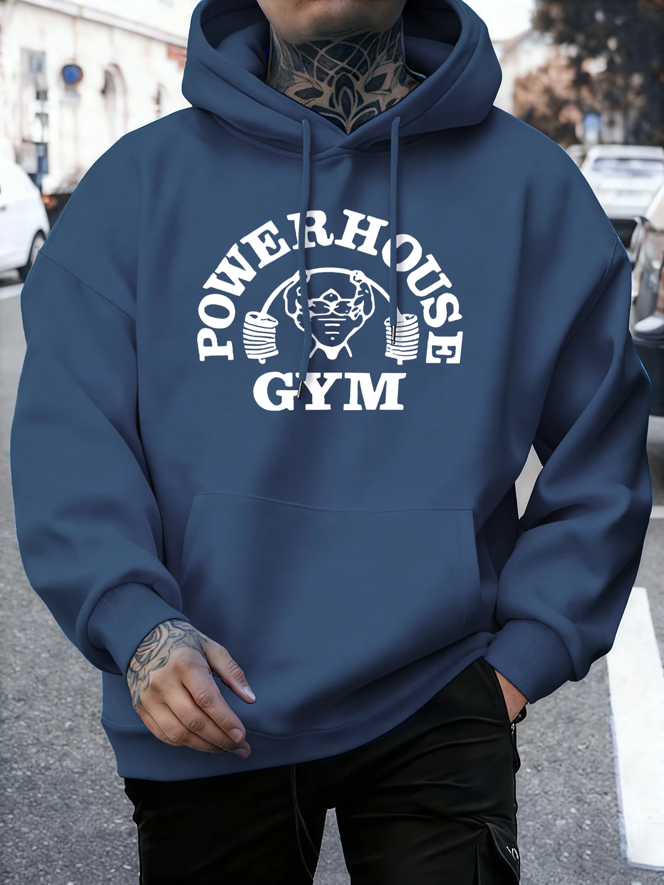 Powerhouse Gym Letter Printing Men Comfy Basics Hoodie Fleece Pullovers Simple O-Neck Long Sleeve Unisex Street Hip Hop Clothes