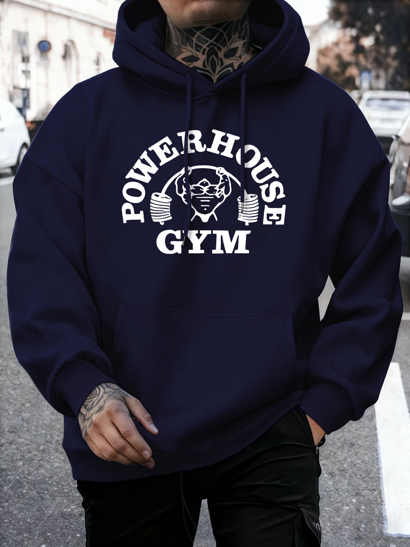 Powerhouse Gym Letter Printing Men Comfy Basics Hoodie Fleece Pullovers Simple O-Neck Long Sleeve Unisex Street Hip Hop Clothes