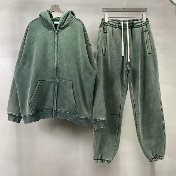 Spring Autumn New Fahsion Men's Casual Trendy Loose Solid Color Waxed Hooded Hoodies American Zipper Washed Vintage Coat Male