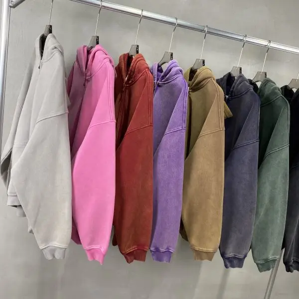 Spring Autumn New Fahsion Men's Casual Trendy Loose Solid Color Waxed Hooded Hoodies American Zipper Washed Vintage Coat Male