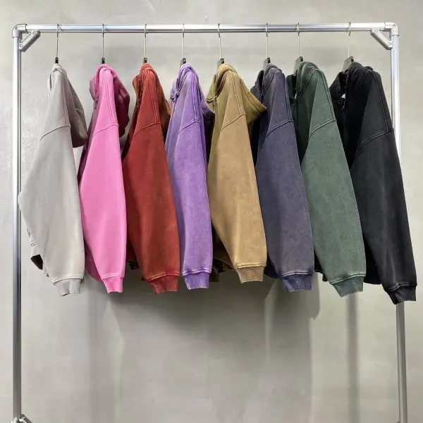 Spring Autumn New Fahsion Men's Casual Trendy Loose Solid Color Waxed Hooded Hoodies American Zipper Washed Vintage Coat Male