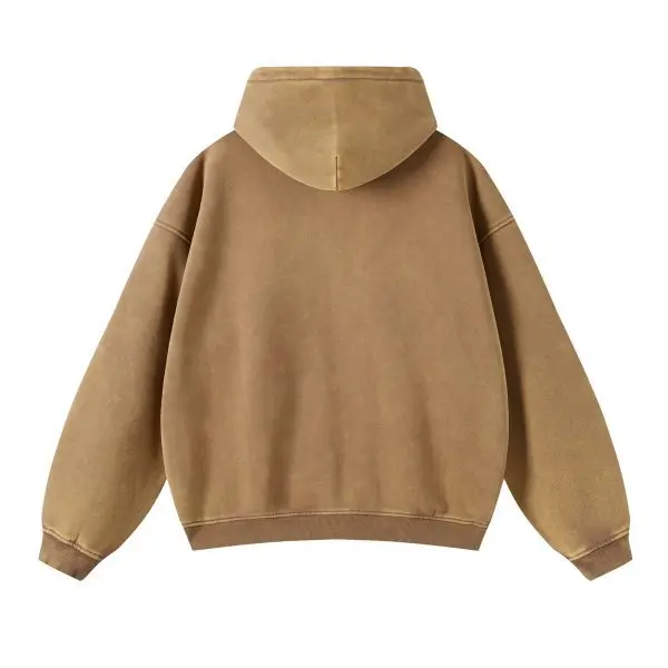 Spring Autumn New Fahsion Men's Casual Trendy Loose Solid Color Waxed Hooded Hoodies American Zipper Washed Vintage Coat Male