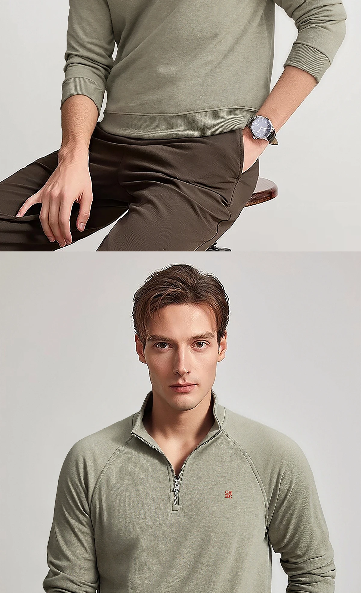 CHCH Men's Sweatshirt Autumn Fashion Long Sleeved Men's Sweatshirt Casual Half Zipper Design Classic Versatile Men's Pullover
