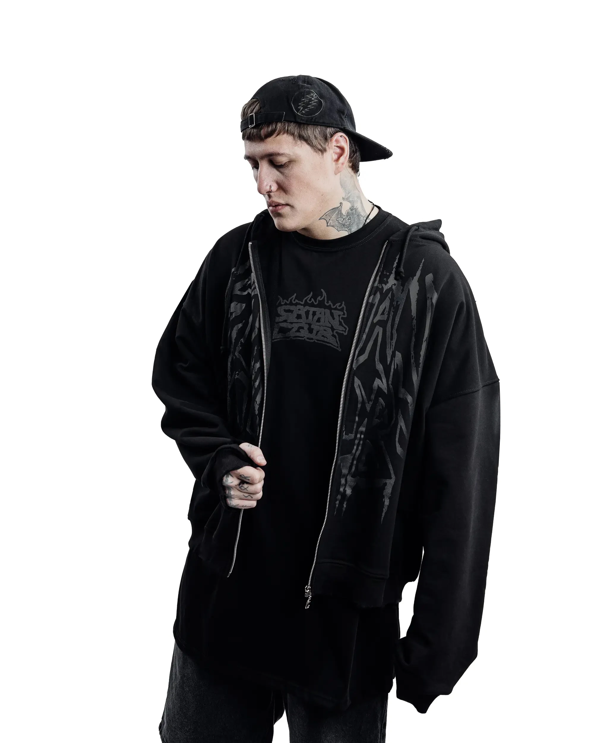 Y2K Retro Hoodie Men's Satan Club Print STNCLB Zip Pullover Sweatshirts High Street Hip Hop Streetwear Oversized Clothing Jacket