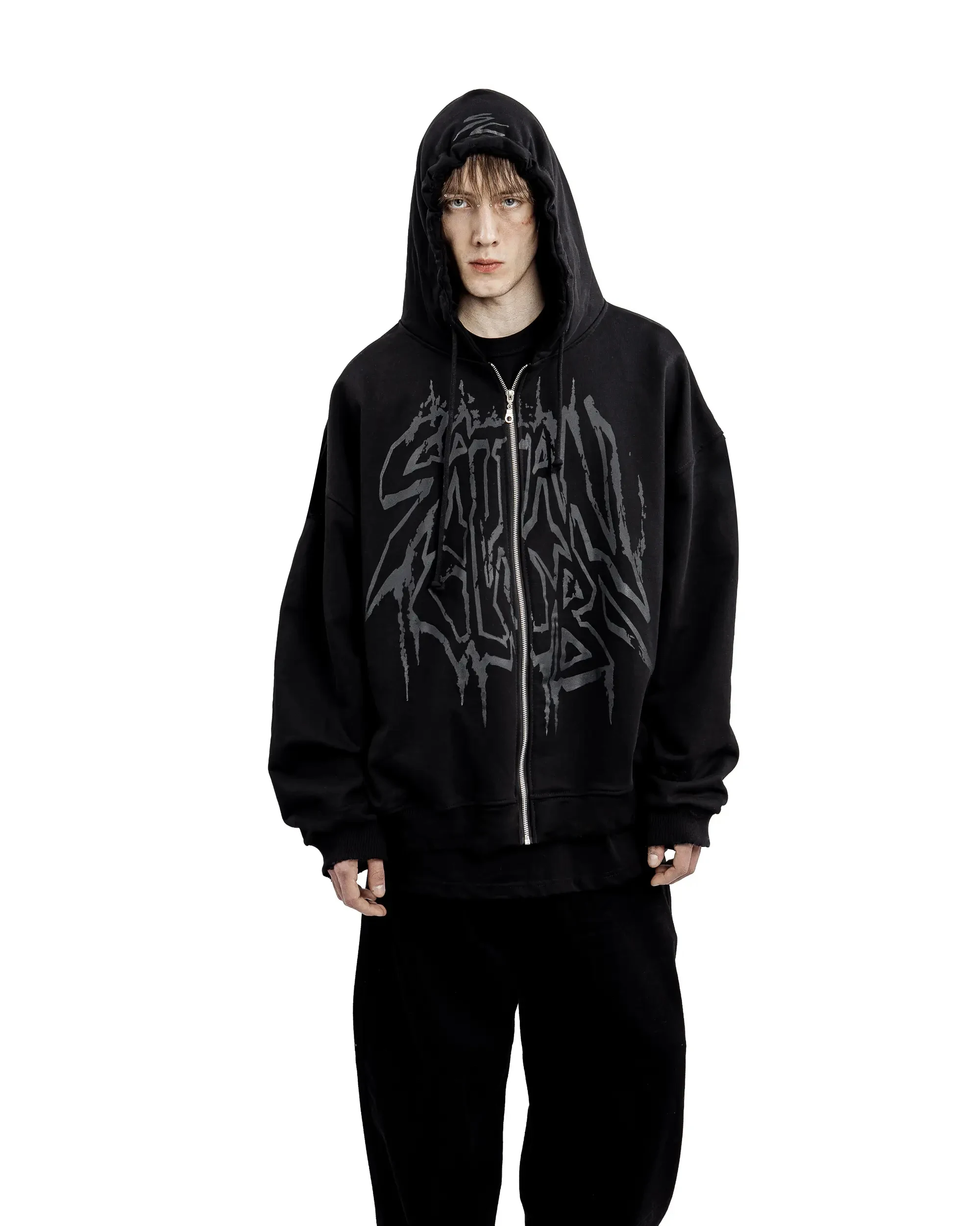 Y2K Retro Hoodie Men's Satan Club Print STNCLB Zip Pullover Sweatshirts High Street Hip Hop Streetwear Oversized Clothing Jacket