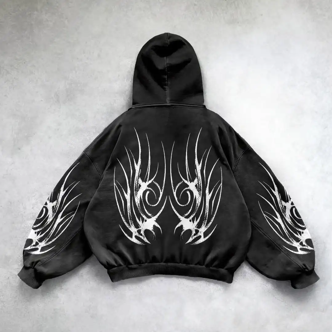 Hip Hop Mens Zipper Hoodie Black Grey 3D Dark Print Pattern Y2k Gothic Harajuku Autumn Loose Fashion Personality Street Hoodie