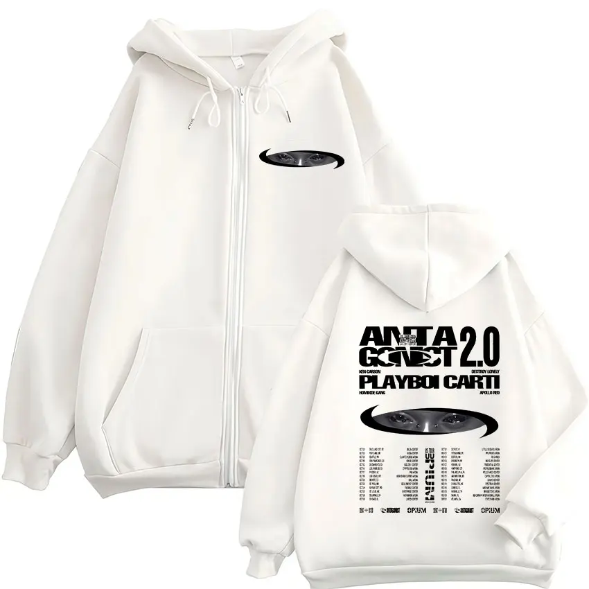 Rapper Playboi Carti Antagonist 2.0 Tour 2025 Fans Zip Up Hoody Men Women Hip Hop Retro Long Sleeve Sweatshirt Coats Streetwear