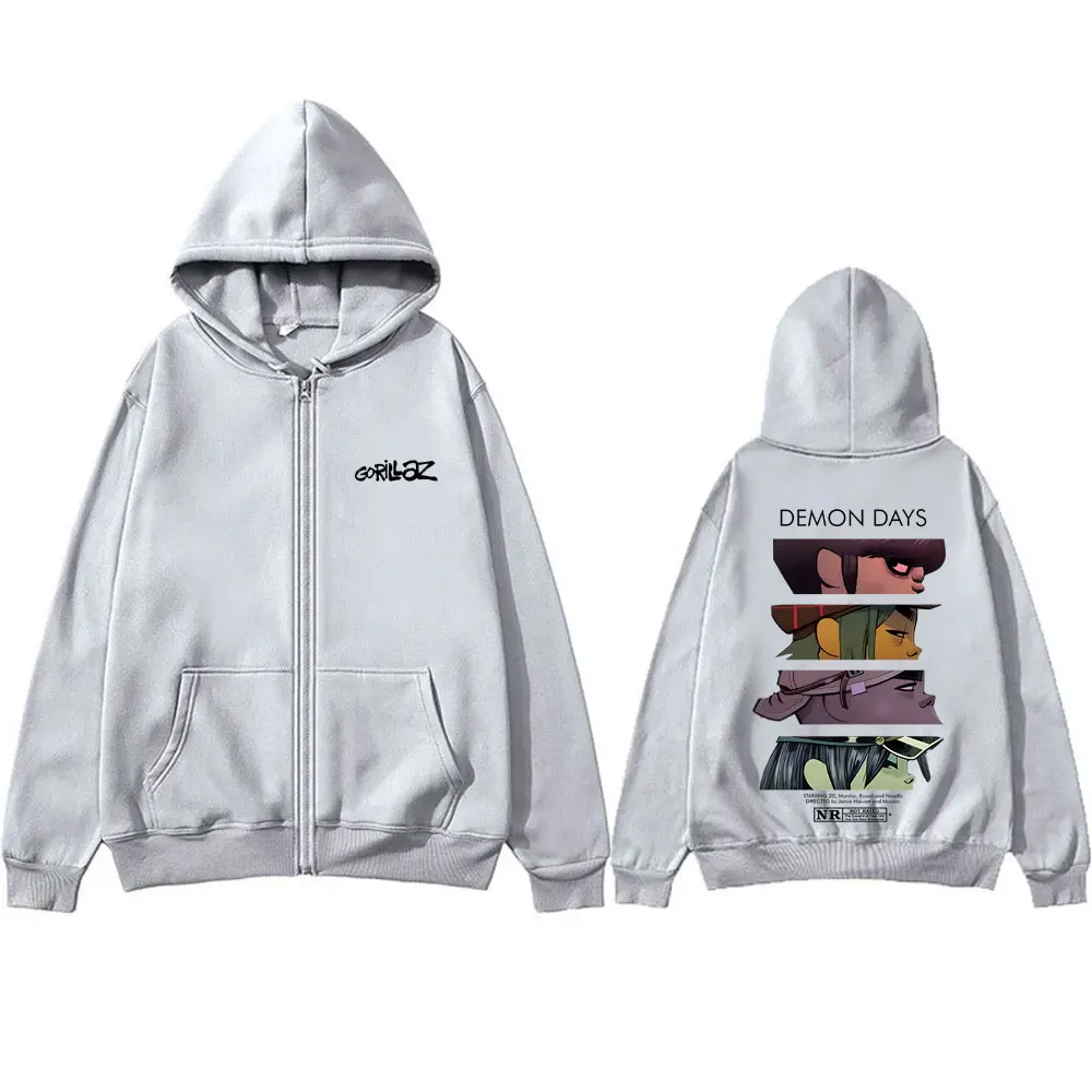 Rock Band Gorillaz Demon Days Eyes Graphic Zipper Hoodie Men Hip Hop Fashion Oversized Zip Up Jacket Unisex Zip Up Sweatshirt