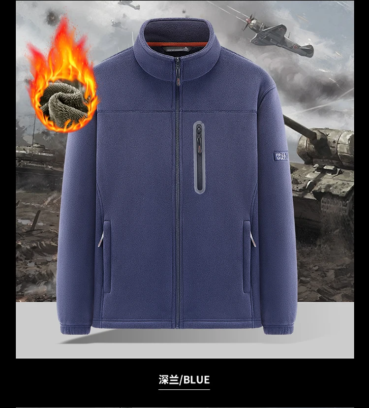 New Outerwear Men's Fleece Jacket Sweatshirts Male Thick Fleece and Windproof Sweatshirts Men Stand Up Collar Zipper Jacket Coat