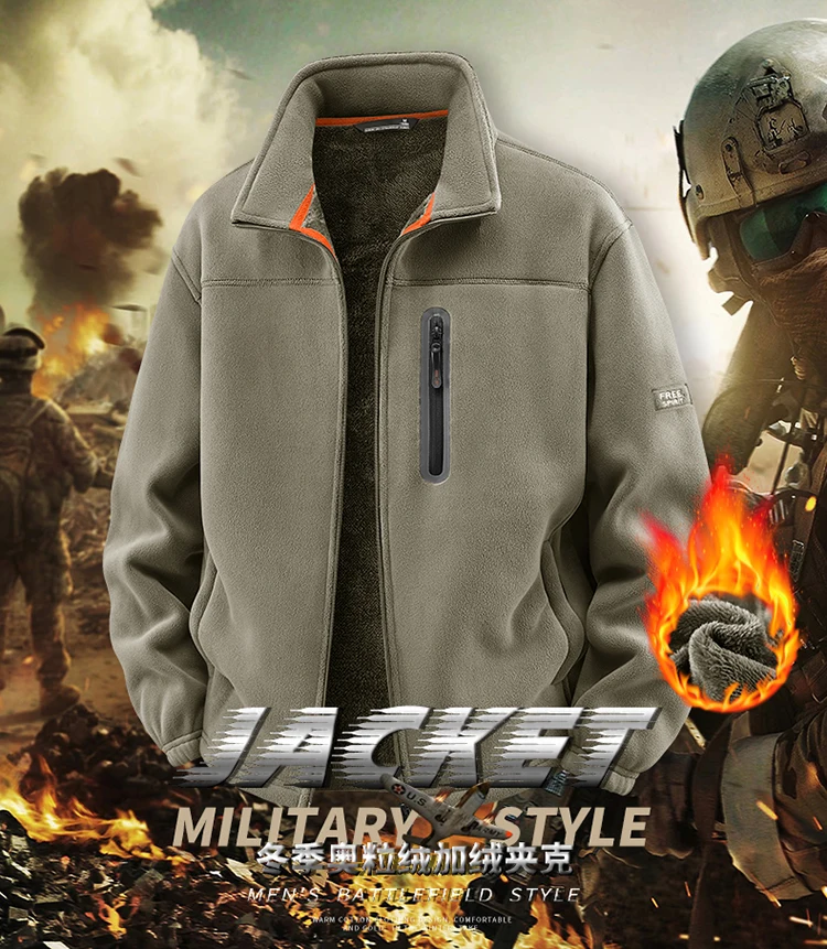 New Outerwear Men's Fleece Jacket Sweatshirts Male Thick Fleece and Windproof Sweatshirts Men Stand Up Collar Zipper Jacket Coat