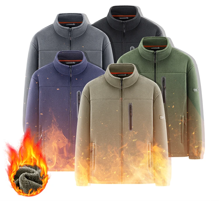 New Outerwear Men's Fleece Jacket Sweatshirts Male Thick Fleece and Windproof Sweatshirts Men Stand Up Collar Zipper Jacket Coat
