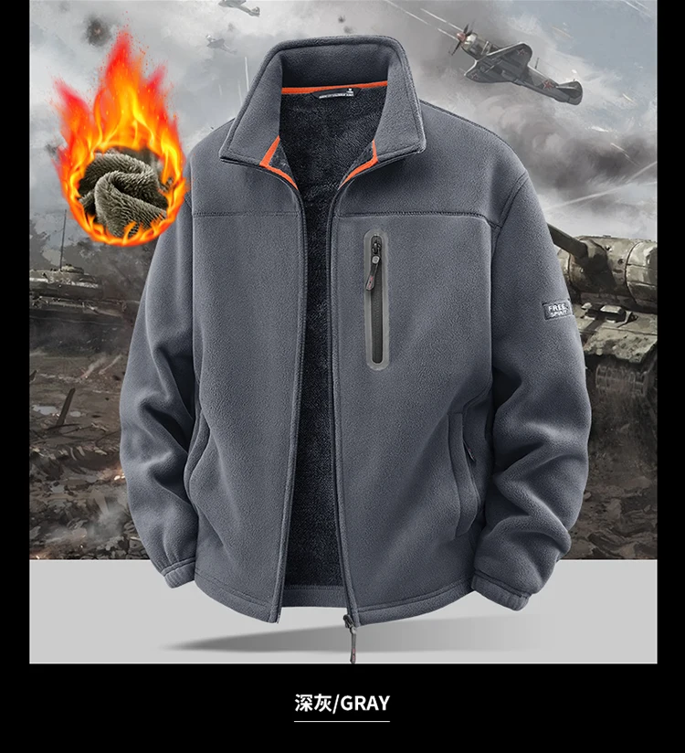 New Outerwear Men's Fleece Jacket Sweatshirts Male Thick Fleece and Windproof Sweatshirts Men Stand Up Collar Zipper Jacket Coat