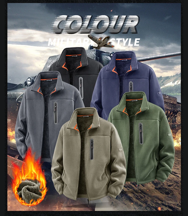 New Outerwear Men's Fleece Jacket Sweatshirts Male Thick Fleece and Windproof Sweatshirts Men Stand Up Collar Zipper Jacket Coat