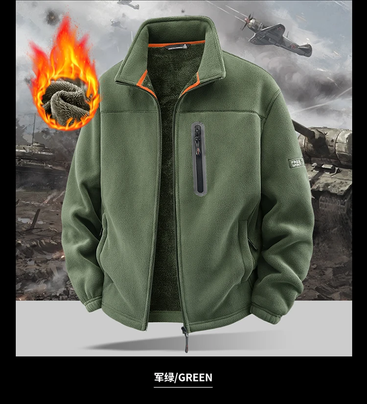 New Outerwear Men's Fleece Jacket Sweatshirts Male Thick Fleece and Windproof Sweatshirts Men Stand Up Collar Zipper Jacket Coat