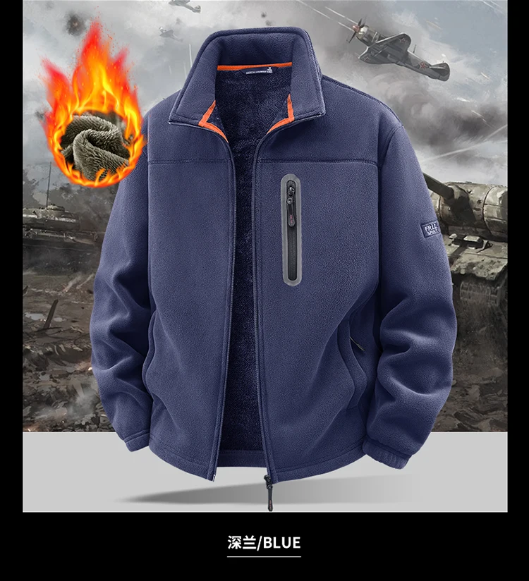 New Outerwear Men's Fleece Jacket Sweatshirts Male Thick Fleece and Windproof Sweatshirts Men Stand Up Collar Zipper Jacket Coat