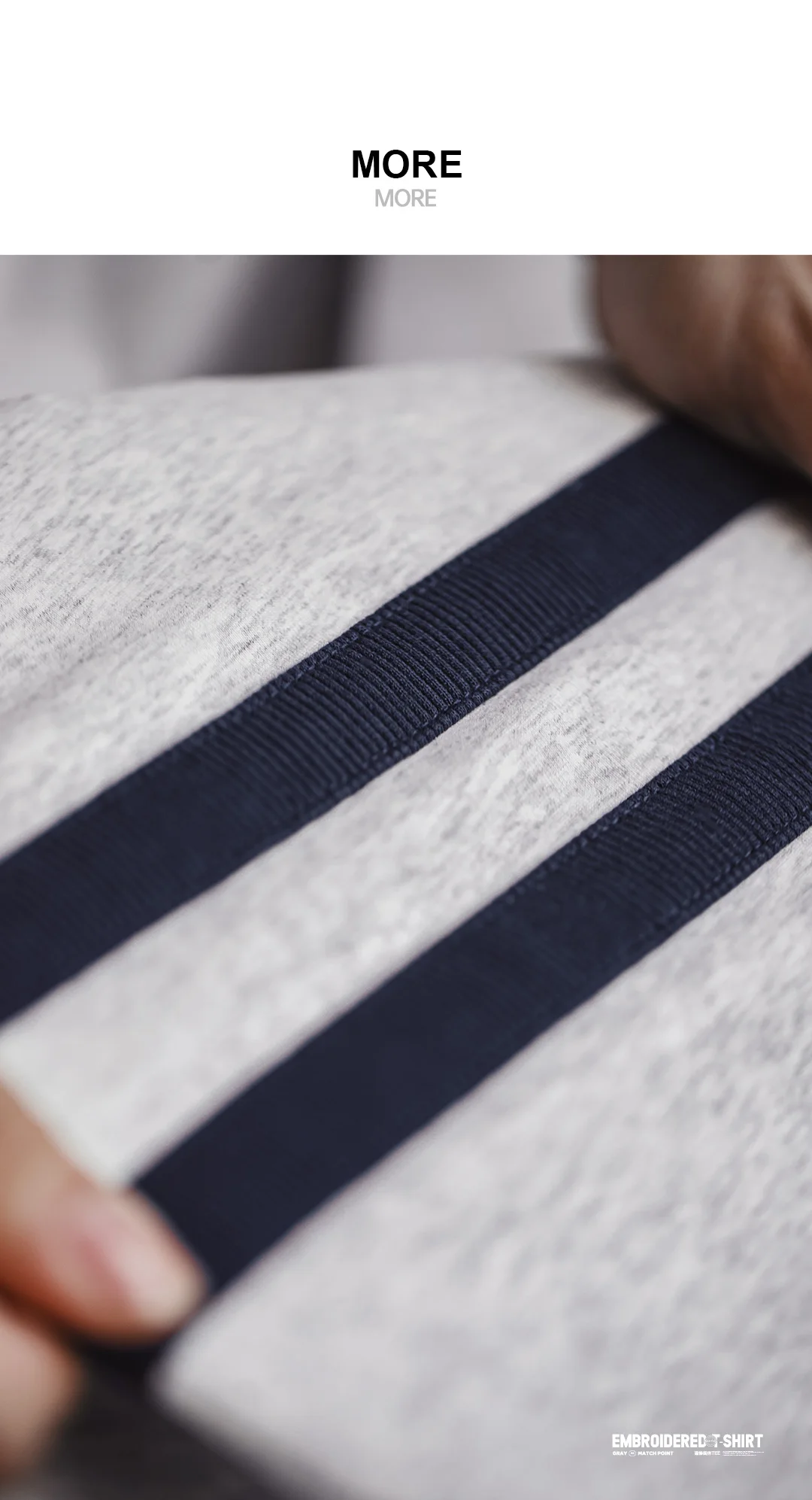 Maden Men‘s Retro Striped Embroidery Sweatshirt Grey Lightweight Crewneck Long Sleeve Top Thin Knit Pullover for Spring Autumn