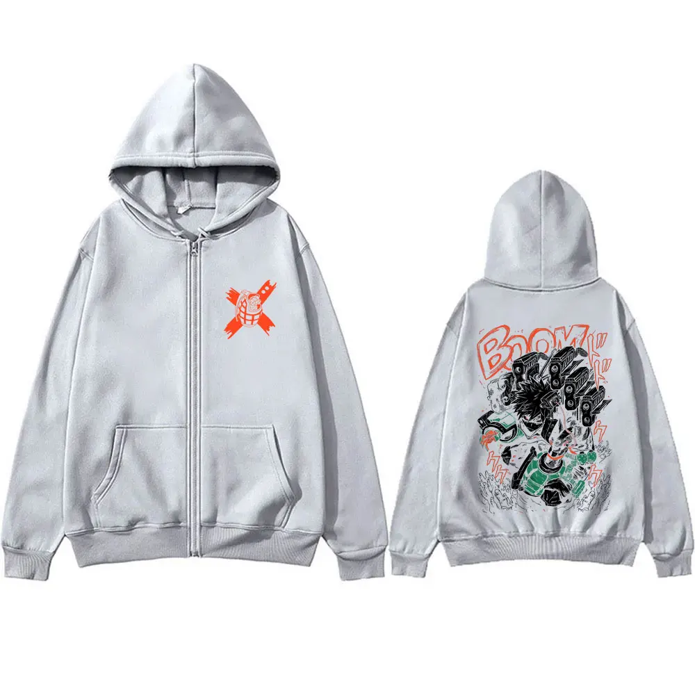 Anime My Hero Academia Zipper Hoodie Cartoon Bakugou Katsuki Graphic Zip Up Jacket Men Women Manga Oversized Zip Up Sweatshirt