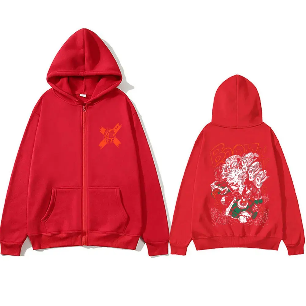 Anime My Hero Academia Zipper Hoodie Cartoon Bakugou Katsuki Graphic Zip Up Jacket Men Women Manga Oversized Zip Up Sweatshirt