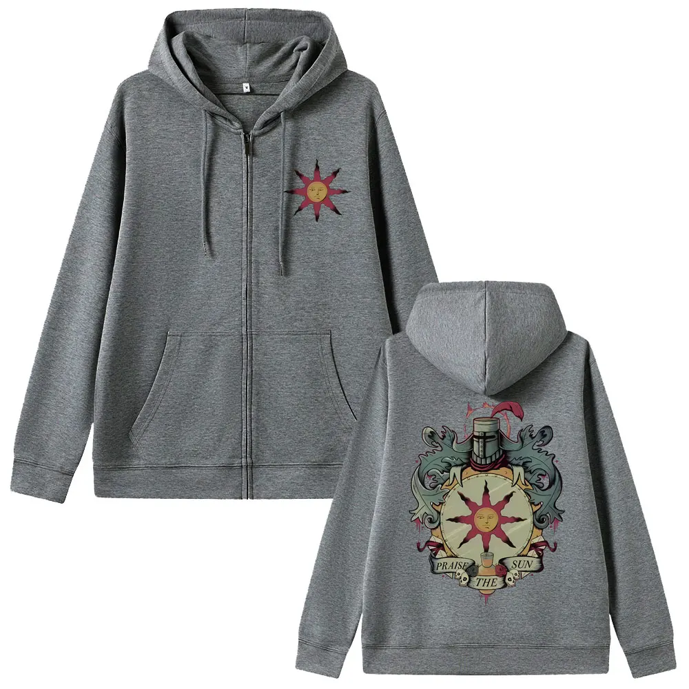 Game Dark Souls Church of The Sun Graphic Zipper Hoodie Men Women Fashion Gothic Rock Hoodies Male Casual Vintage Zip Up Jacket