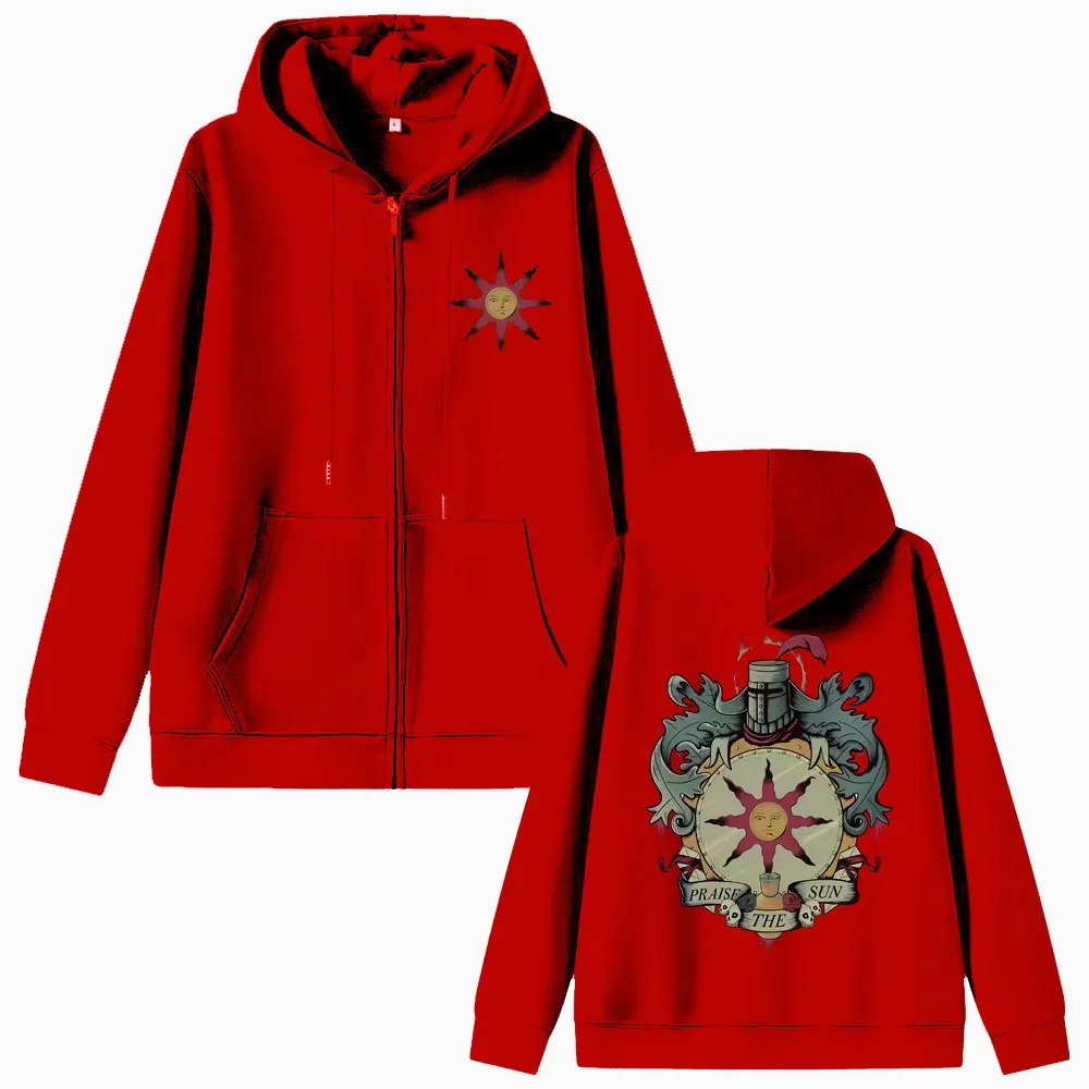 Game Dark Souls Church of The Sun Graphic Zipper Hoodie Men Women Fashion Gothic Rock Hoodies Male Casual Vintage Zip Up Jacket