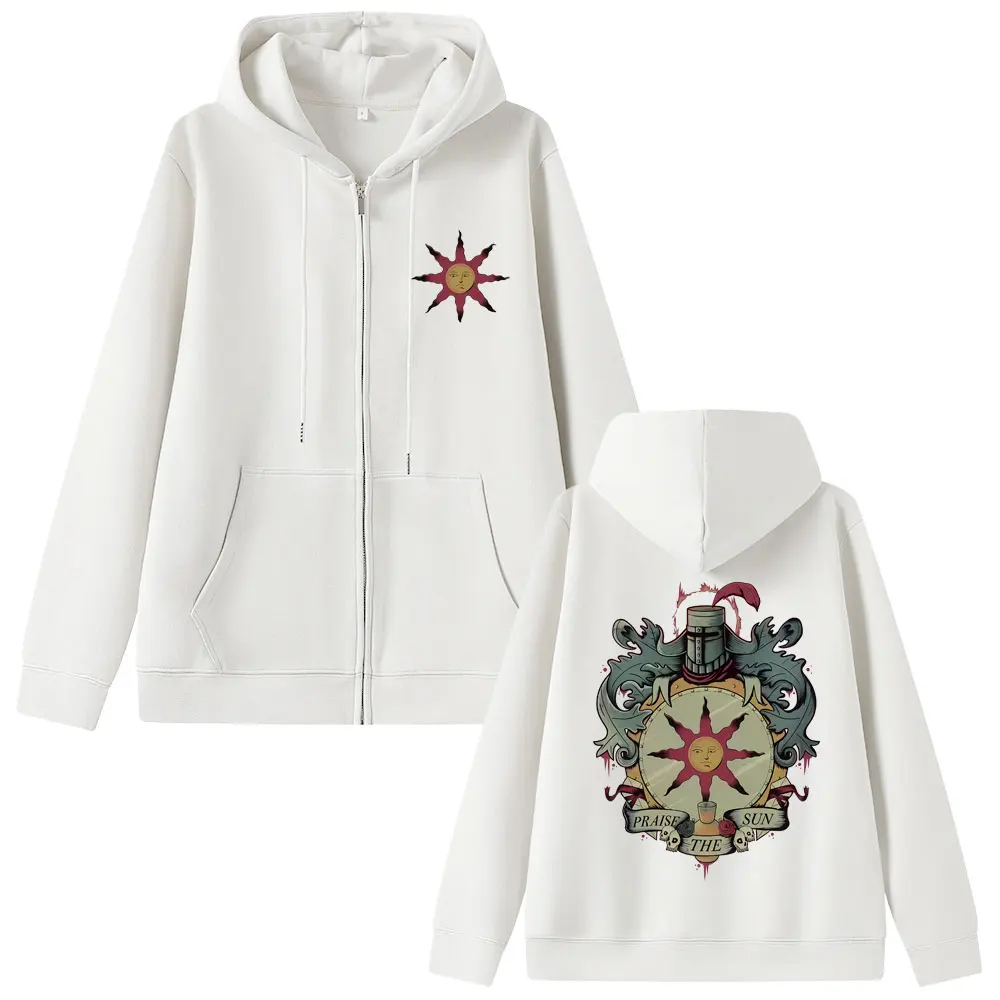 Game Dark Souls Church of The Sun Graphic Zipper Hoodie Men Women Fashion Gothic Rock Hoodies Male Casual Vintage Zip Up Jacket