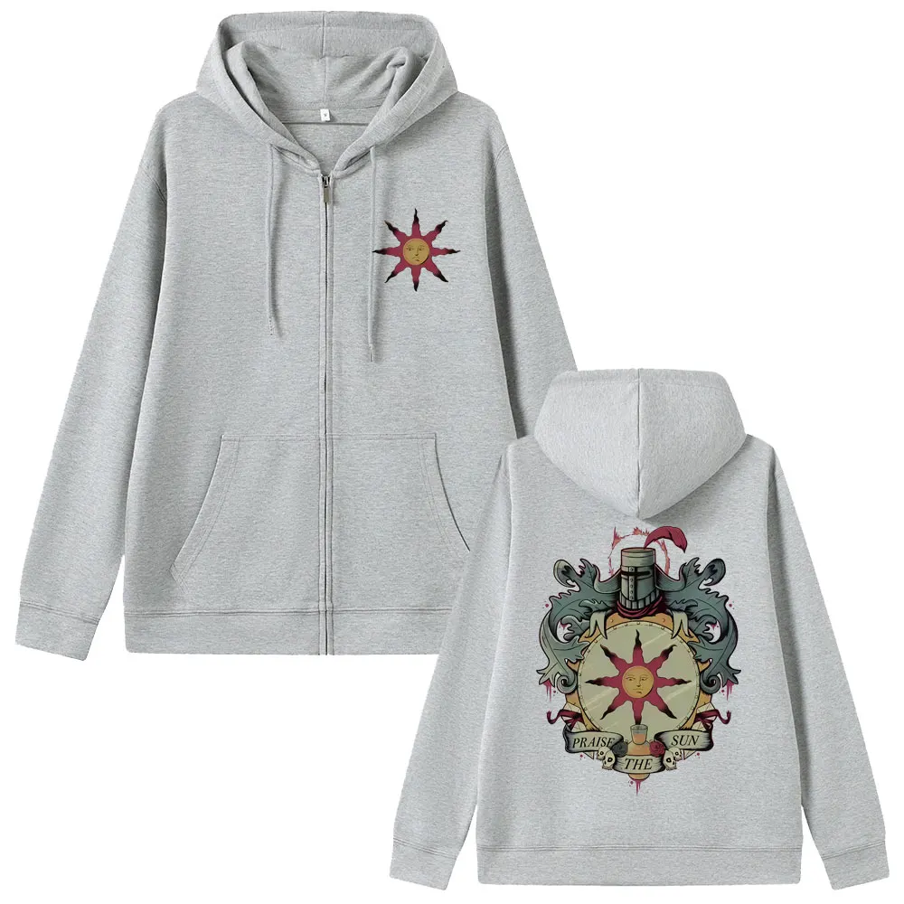 Game Dark Souls Church of The Sun Graphic Zipper Hoodie Men Women Fashion Gothic Rock Hoodies Male Casual Vintage Zip Up Jacket