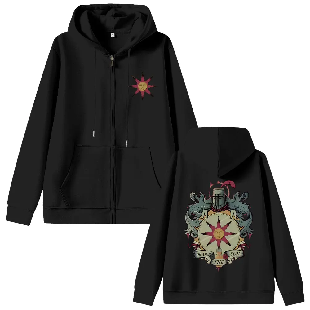 Game Dark Souls Church of The Sun Graphic Zipper Hoodie Men Women Fashion Gothic Rock Hoodies Male Casual Vintage Zip Up Jacket