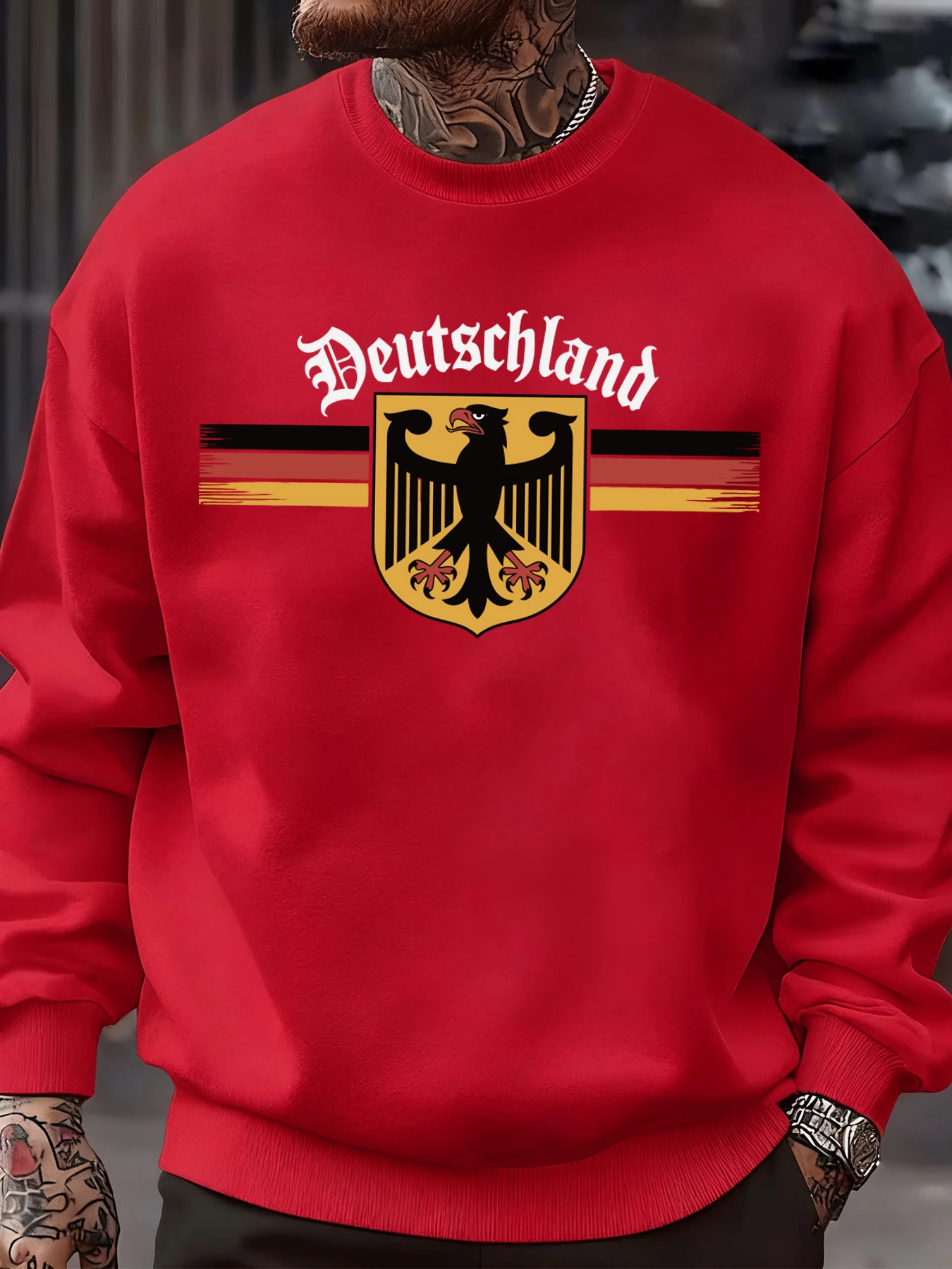 Deutschland National Emblem Printed Sweatshirt Men Autumn Hip Hop Pullovers Crewneck Fleece Top Oversized Street Tracksuit