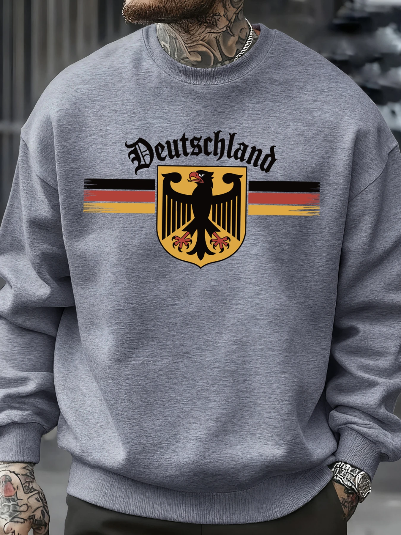 Deutschland National Emblem Printed Sweatshirt Men Autumn Hip Hop Pullovers Crewneck Fleece Top Oversized Street Tracksuit