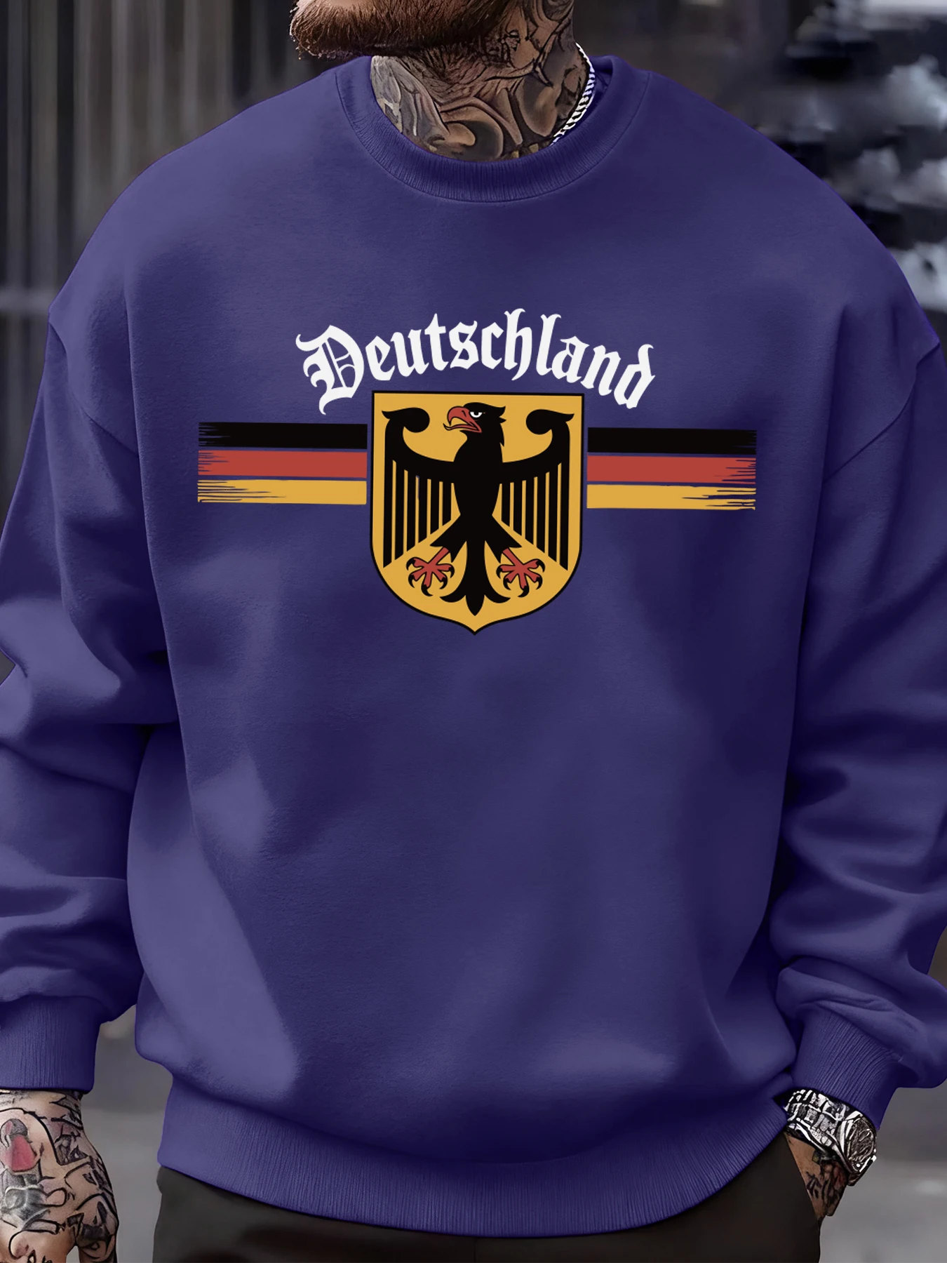 Deutschland National Emblem Printed Sweatshirt Men Autumn Hip Hop Pullovers Crewneck Fleece Top Oversized Street Tracksuit