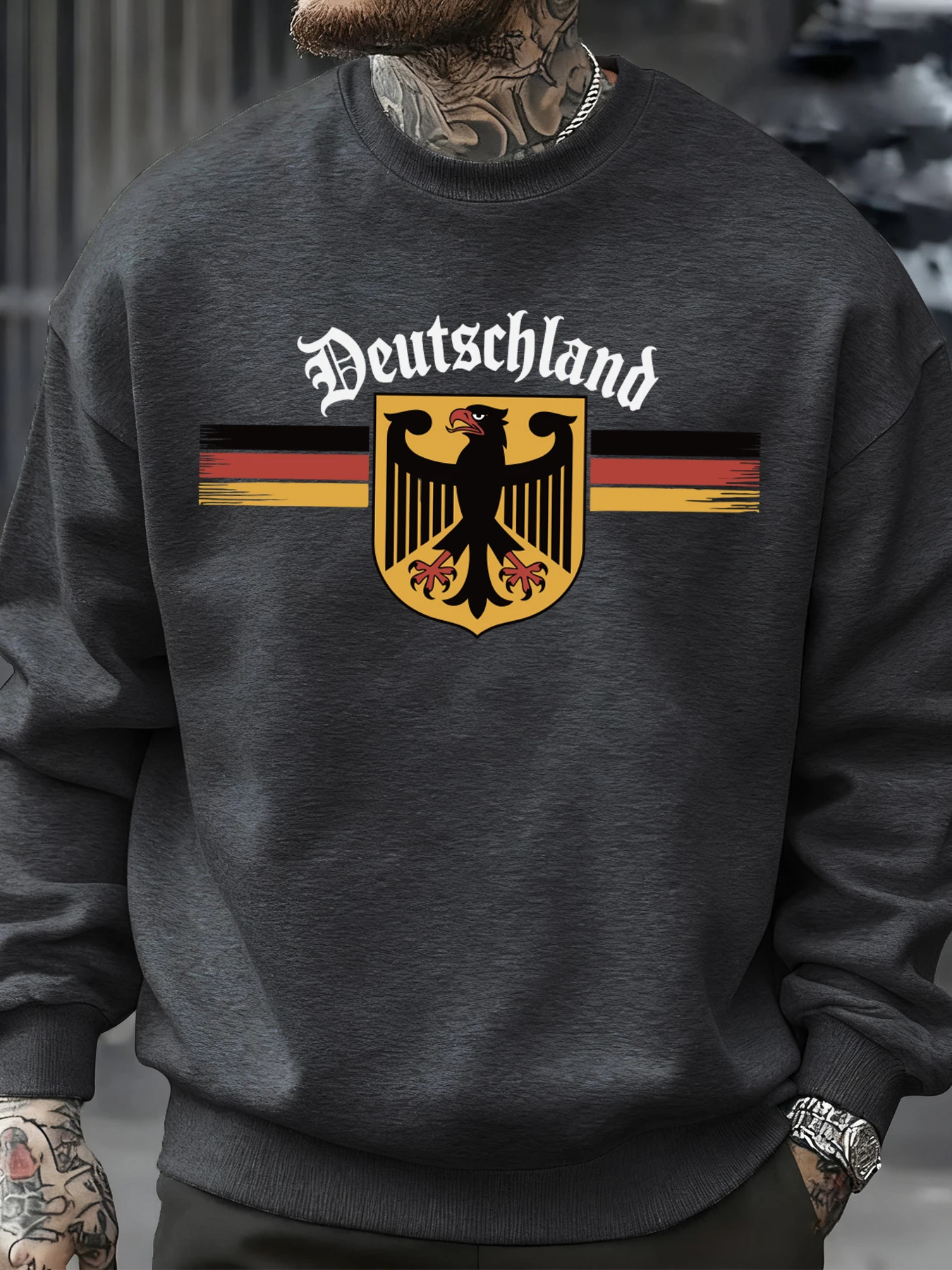 Deutschland National Emblem Printed Sweatshirt Men Autumn Hip Hop Pullovers Crewneck Fleece Top Oversized Street Tracksuit