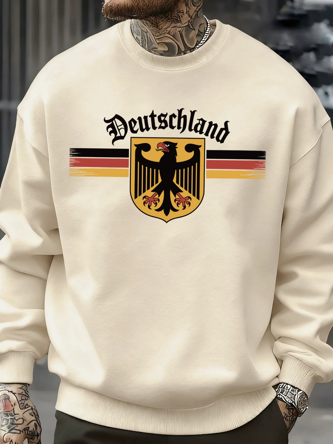 Deutschland National Emblem Printed Sweatshirt Men Autumn Hip Hop Pullovers Crewneck Fleece Top Oversized Street Tracksuit