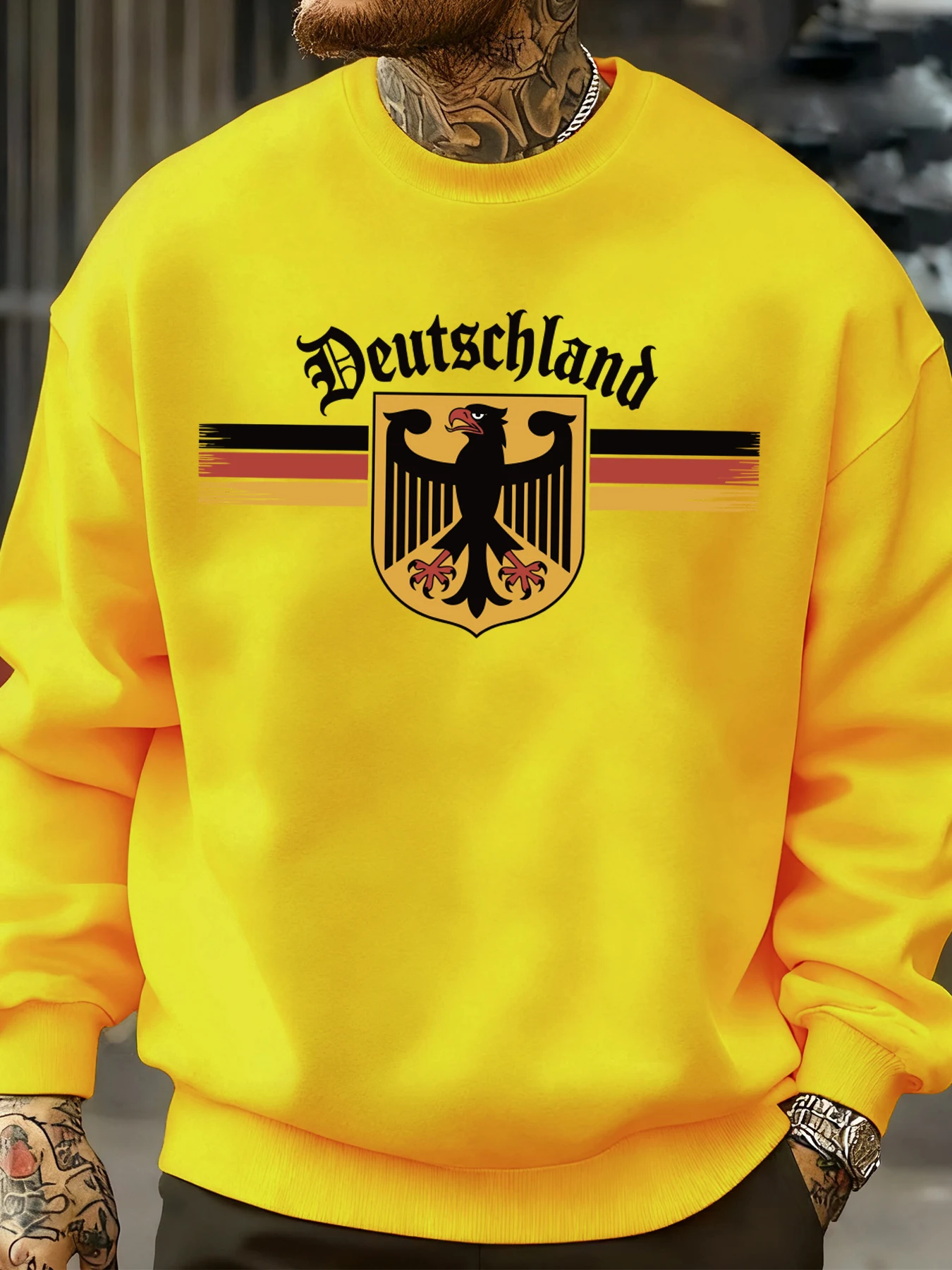 Deutschland National Emblem Printed Sweatshirt Men Autumn Hip Hop Pullovers Crewneck Fleece Top Oversized Street Tracksuit