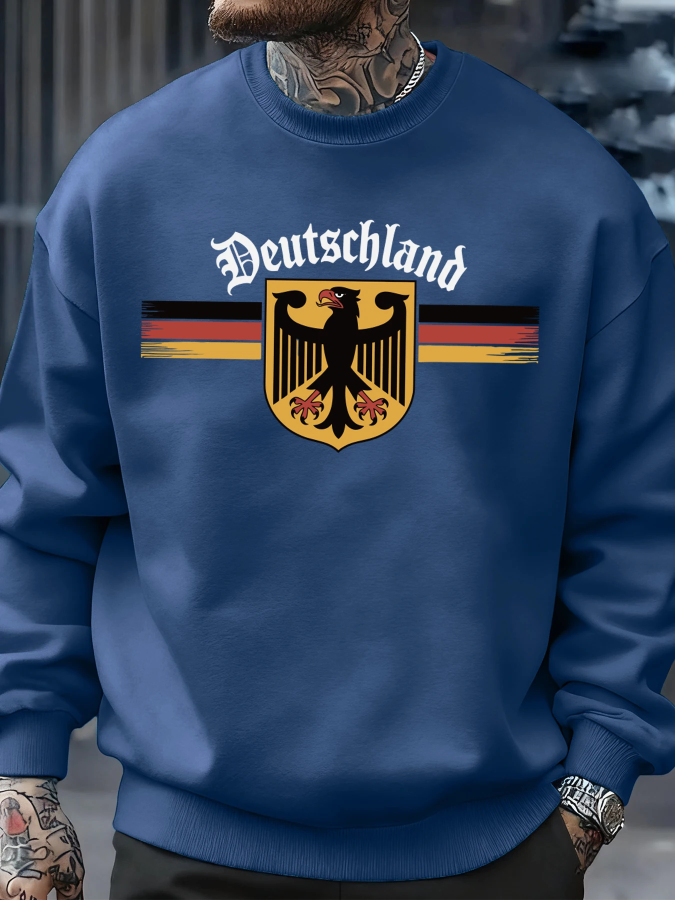 Deutschland National Emblem Printed Sweatshirt Men Autumn Hip Hop Pullovers Crewneck Fleece Top Oversized Street Tracksuit