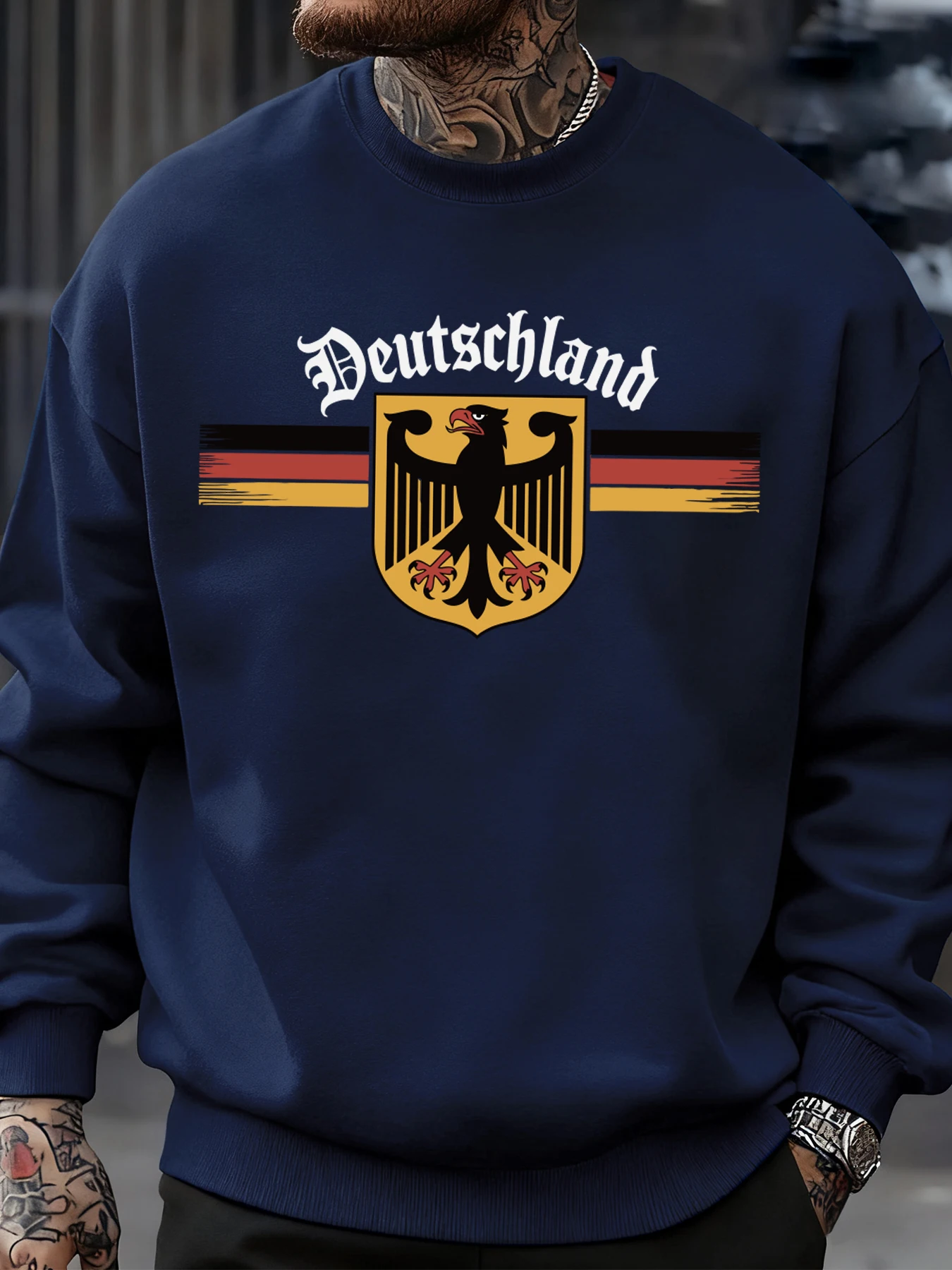 Deutschland National Emblem Printed Sweatshirt Men Autumn Hip Hop Pullovers Crewneck Fleece Top Oversized Street Tracksuit