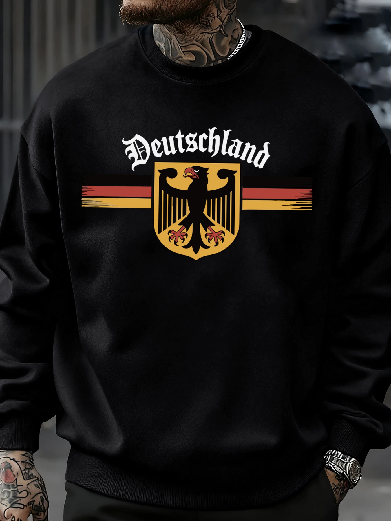 Deutschland National Emblem Printed Sweatshirt Men Autumn Hip Hop Pullovers Crewneck Fleece Top Oversized Street Tracksuit