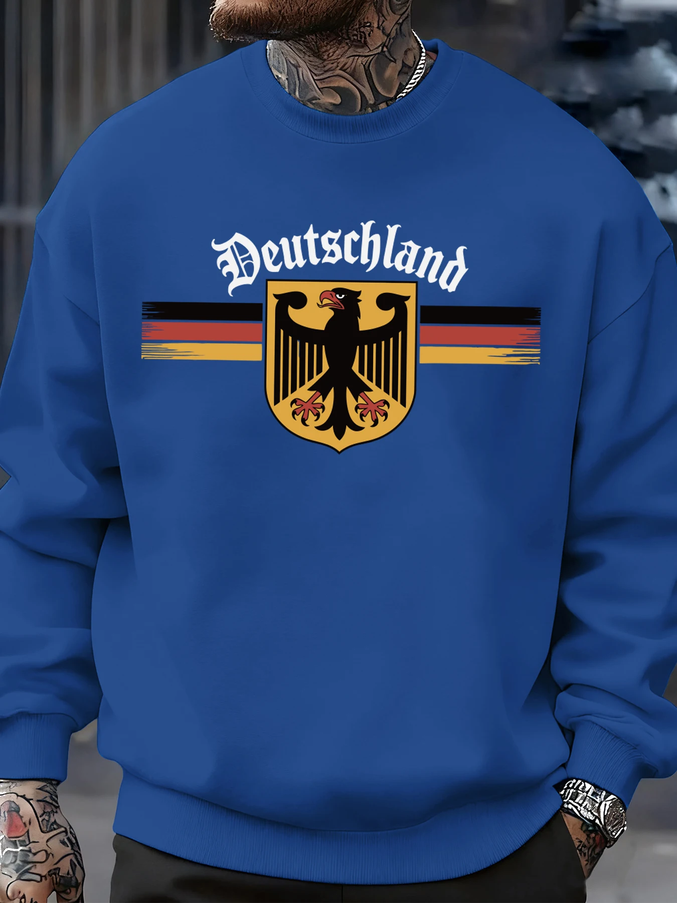 Deutschland National Emblem Printed Sweatshirt Men Autumn Hip Hop Pullovers Crewneck Fleece Top Oversized Street Tracksuit