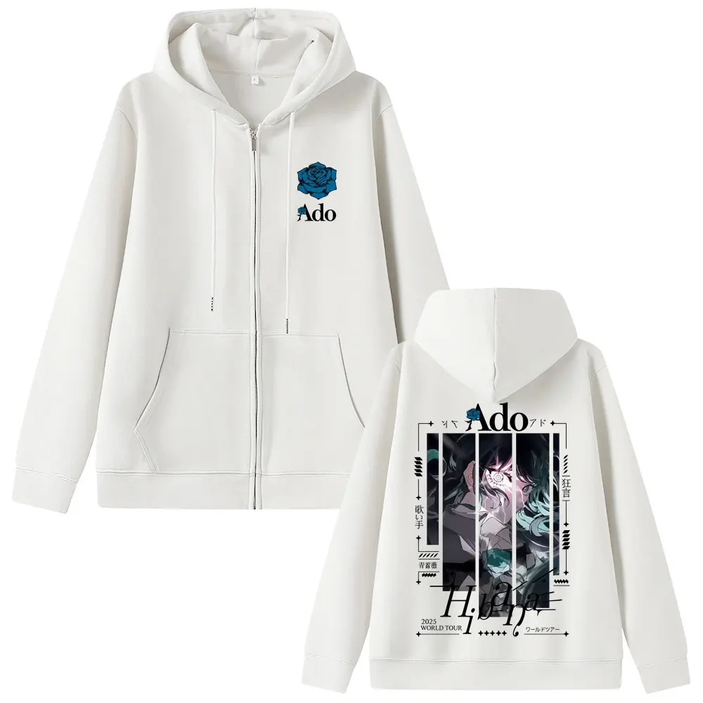 Ado World Tour 2025 Hibana Zipper Hoodie Men Women Fashion Japanese Style Zip Up Jacket Unisex Casual Vintage Zip Up Sweatshirt