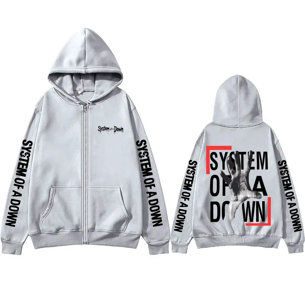 System of A Down Zipper Hoodie Men Women Rock Vintage Fleece Zip Up Jacket Men's 90s Alternative Metal Merch Zip Up Sweatshirt