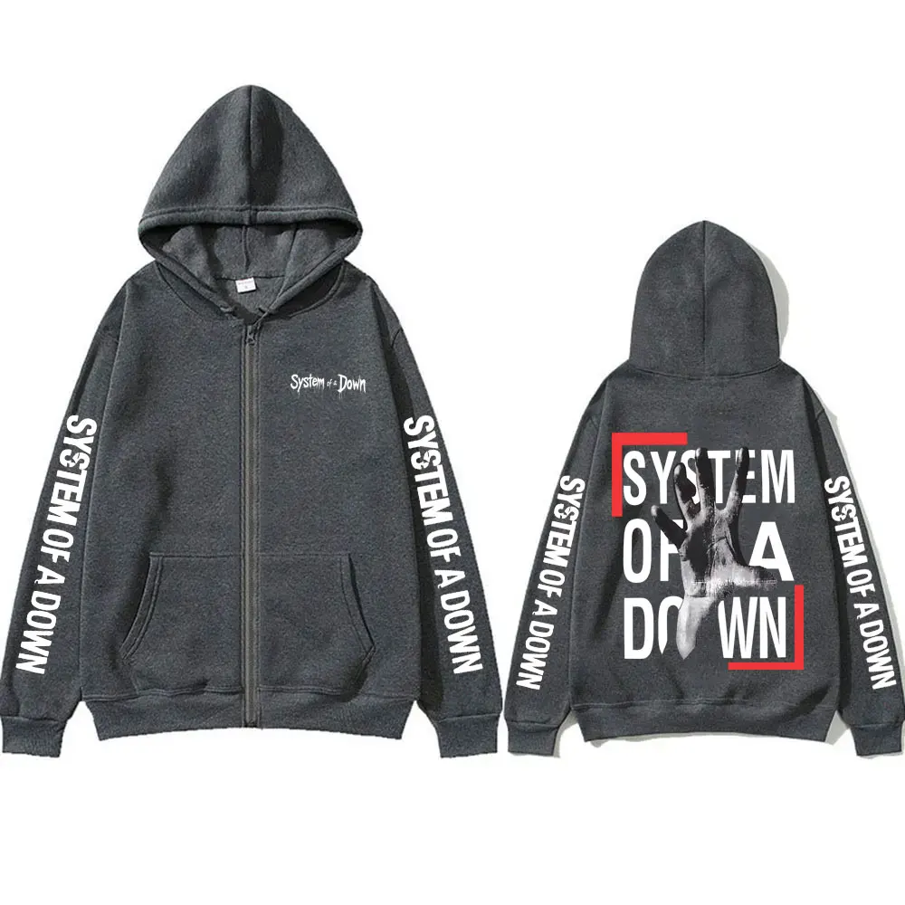 System of A Down Zipper Hoodie Men Women Rock Vintage Fleece Zip Up Jacket Men's 90s Alternative Metal Merch Zip Up Sweatshirt