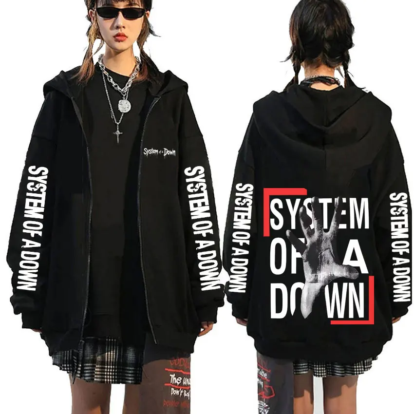 System of A Down Zipper Hoodie Men Women Rock Vintage Fleece Zip Up Jacket Men's 90s Alternative Metal Merch Zip Up Sweatshirt