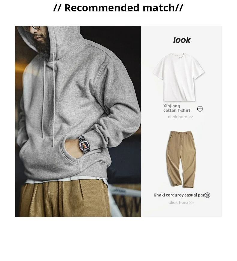 Maden Vintage Men's Heavyweight Rocky Hoodie Loose Fit Fleece-lined Warm Pullover Casual Thickened Layered Tops for Fall Winter