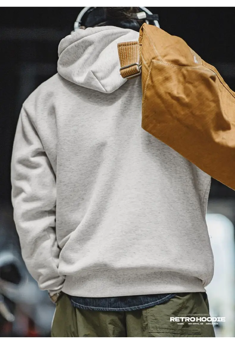 Maden Vintage Men's Heavyweight Rocky Hoodie Loose Fit Fleece-lined Warm Pullover Casual Thickened Layered Tops for Fall Winter