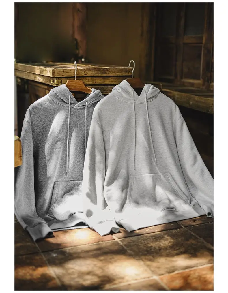 Maden Vintage Men's Heavyweight Rocky Hoodie Loose Fit Fleece-lined Warm Pullover Casual Thickened Layered Tops for Fall Winter