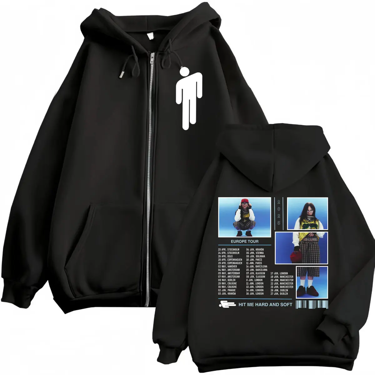 Hit Me Hard and Soft Tour 2025 Zipper Hoodies High Street Fashion Trend Zip Up Sweatshirts Men Women Casual Oversized Pullovers