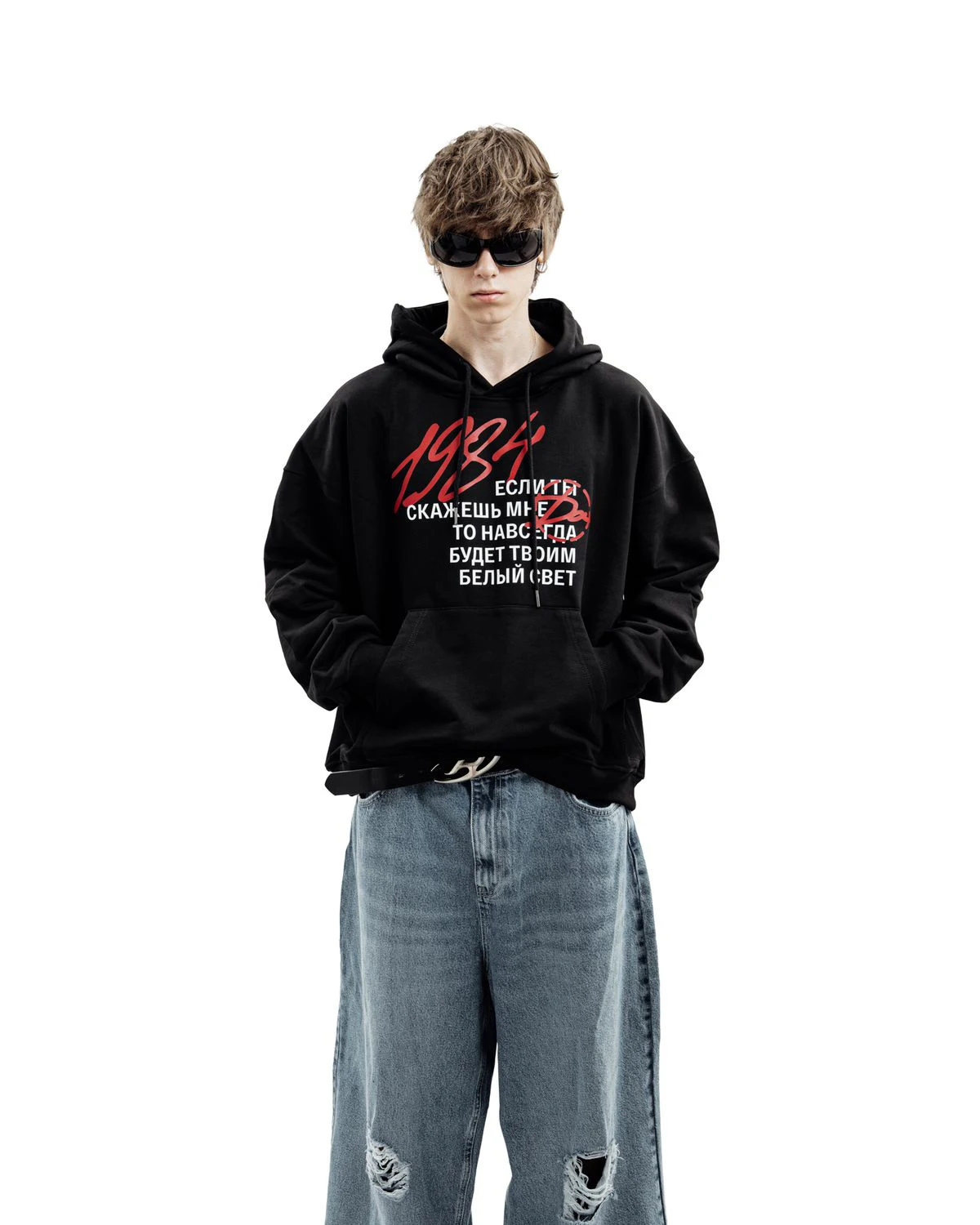 Harajuku Streetwear Pullovers Men's Hoodies 1984 Graphic Letter Print Hooded Loose Sweatshirts Hip Hop Aesthetic Tops Gothic Y2k