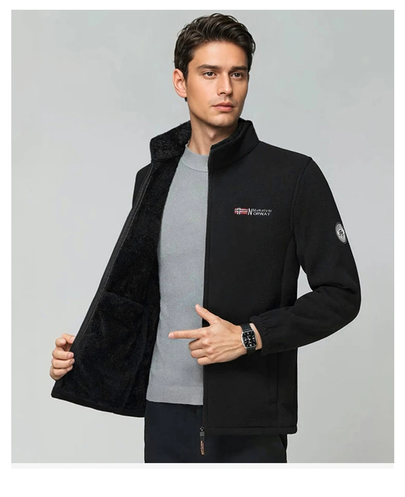 Men Tactical Softshell Fleece Hiking Hoodies Soft Polar Fleece Jacket Men Winter Bomber Jacket Men Thickened Cardigan Hoodies