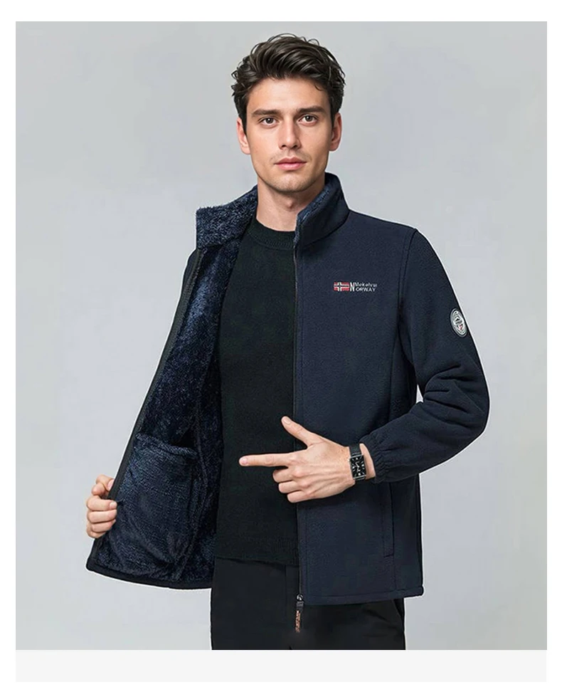Men Tactical Softshell Fleece Hiking Hoodies Soft Polar Fleece Jacket Men Winter Bomber Jacket Men Thickened Cardigan Hoodies